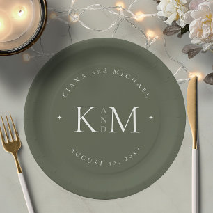Einfach Chic Wedding Initials Moss Green ID1046 Pappteller