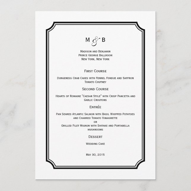 Einfach Chic Wedding Menu Card Menükarte (Vorderseite)