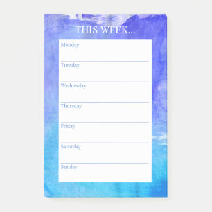 Einfach Chic Weekly Planner   Aquarellblau Post-it Klebezettel