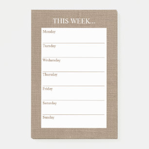 Einfach Chic Weekly Planner   Rustikaler Burlap Post-it Klebezettel