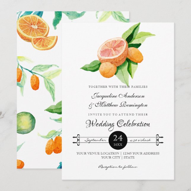Einfach Citrus Kumquat Lemon Orange Typografie Lea Einladung (Vorne/Hinten)
