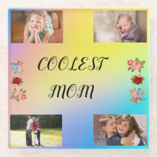 Einfach Coolste Mama 4 Fotos Blau Pink Gelb  Glasuntersetzer
