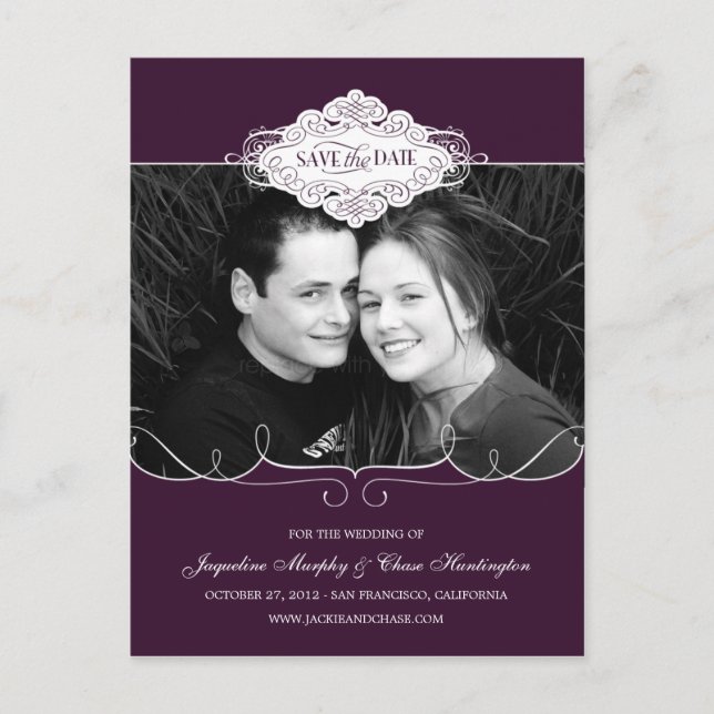 Einfach Couture Save the Date Postkarte - Lila (Vorderseite)