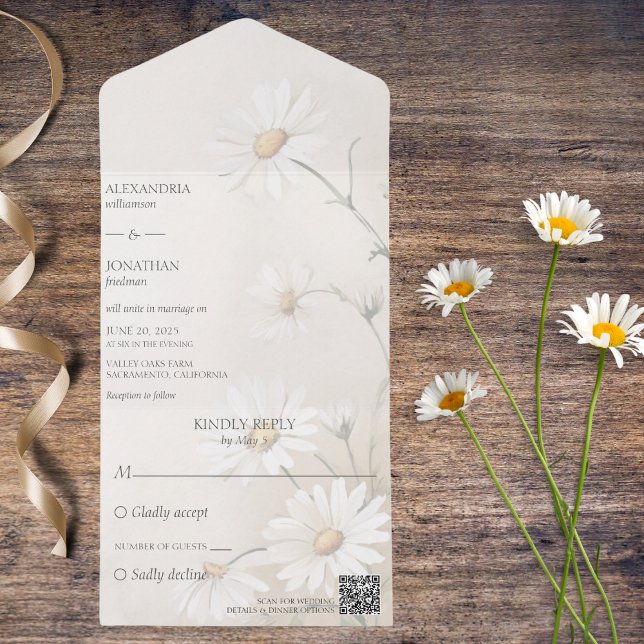 Einfach Daisies QR Code All In One Einladung (Also available without QR code. )