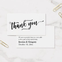 Einfach Dankeschön Black Script auf White Favor Ta