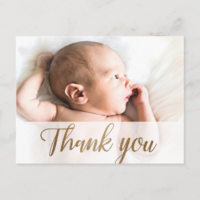 Einfach Dankeschön Gold Script Custom Baby Foto Postkarte (Vorderseite)
