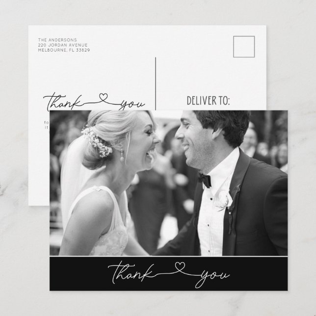 Einfach Dankeschön Herzensskript-Foto Hochzeit Postkarte (Vorne/Hinten)