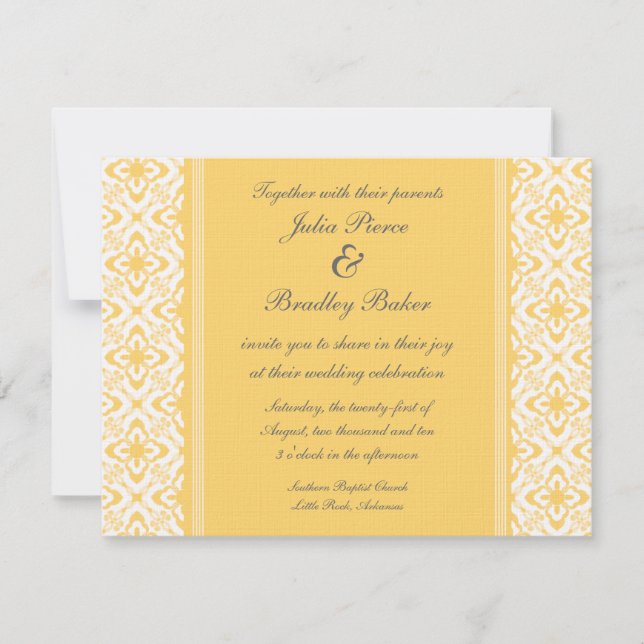 Einfach Dazzling Damask Wedding Einladung, gelb Einladung (Vorderseite)