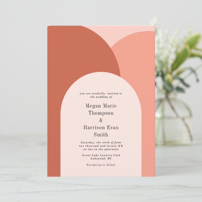 Einfach die Arches zum Hochzeitsempfang blush Einladung (Stehend Vorderseite)
