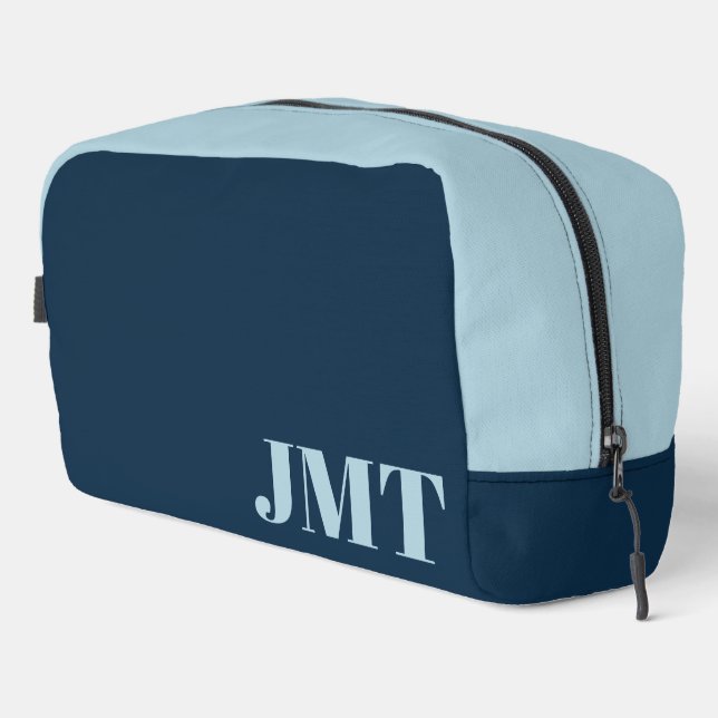Einfach dunkelblau und hellblau mit Monogramm Waschbeutel (Rechte Ecke)