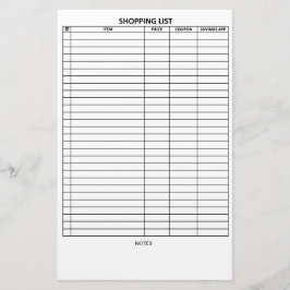 Einfach, Einkaufsliste zu lesen Briefpapier