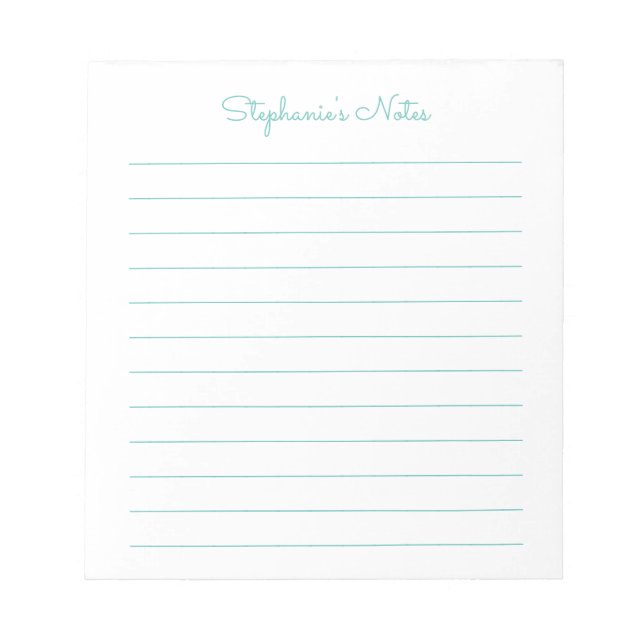 Einfach Elegant Aqua Lined Personalisiert Notizblock (Vorderseite)