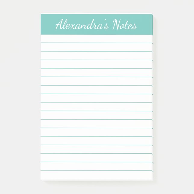 Einfach Elegant Aqua Lined Personalisiert Post-it Klebezettel (Vorderseite)