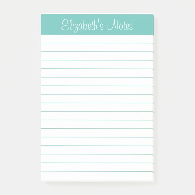 Einfach Elegant Aqua Lined Personalisiert Post-it Klebezettel (Vorderseite)