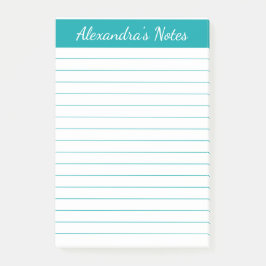 Einfach elegant Aquamarin Lined Personalisiert Post-it Klebezettel