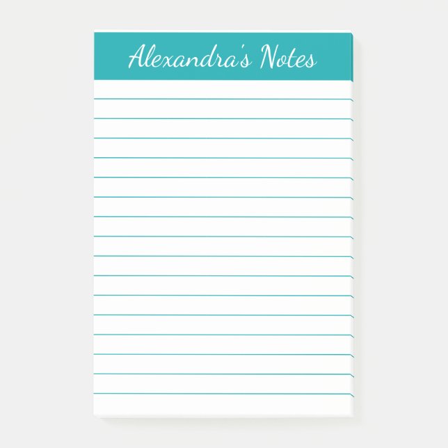 Einfach elegant Aquamarin Lined Personalisiert Post-it Klebezettel (Vorderseite)