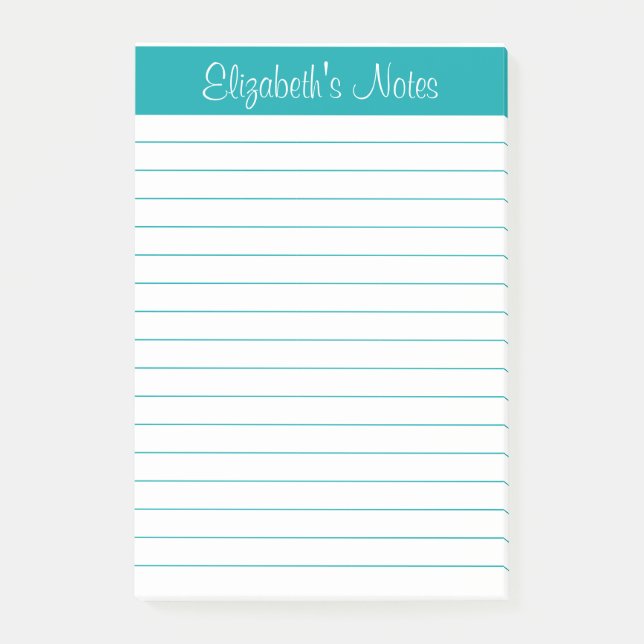 Einfach elegant Aquamarin Lined Personalisiert Post-it Klebezettel (Vorderseite)