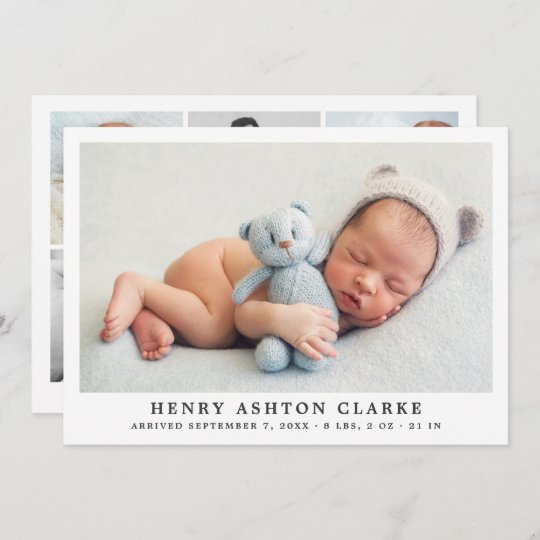 Einfach Elegant Baby Boy Foto Collage Geburt Ankundigung Zazzle Ch