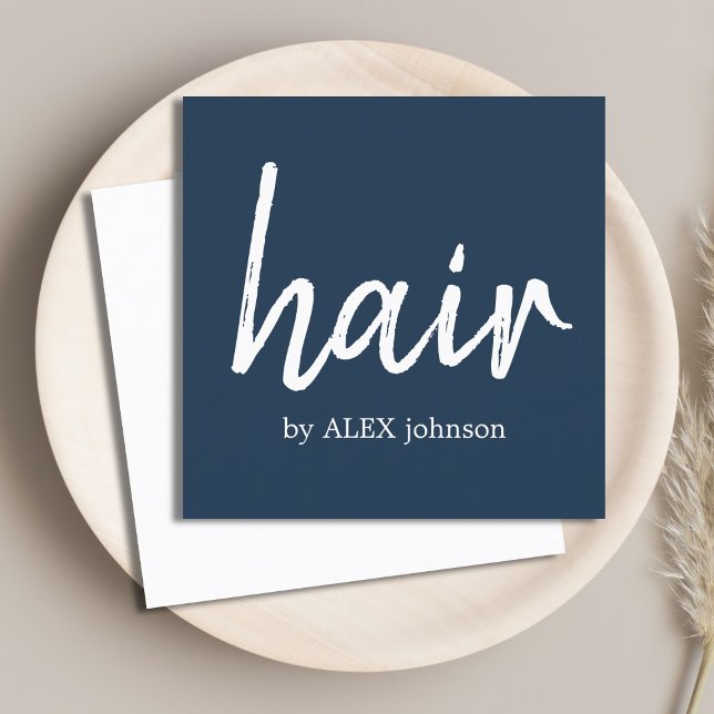 Einfach Elegant Blaues Haar Stylist Quadratische Visitenkarte (Von Creator hochgeladen)