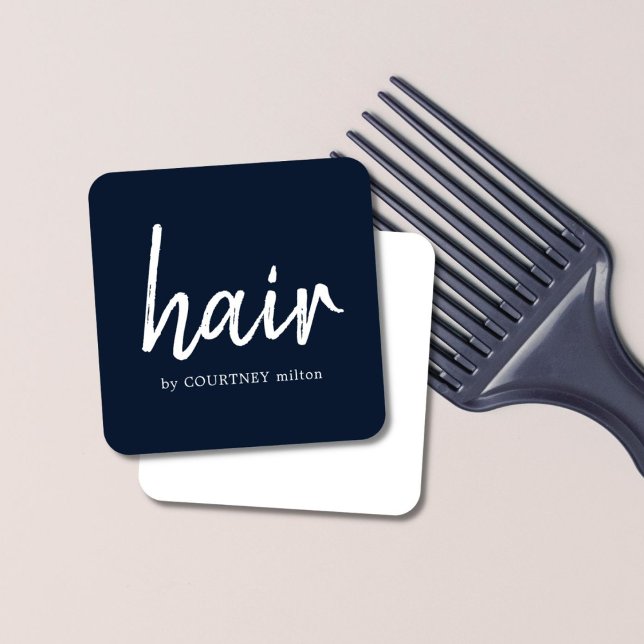 Einfach Elegant Blaues Haar Stylist Quadratische Visitenkarte (Von Creator hochgeladen)