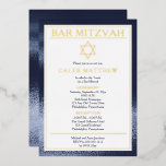 Einfach Elegant Blue Gradient Bar Mitzvah - Gold Folieneinladung<br><div class="desc">Klassische und elegante,  aber schlichte und moderne "Bar Mitzvah" mit einem dunkelblauen Farbverlauf Imitat-Hintergrund auf Vorder- und Rückseite mit Goldfolientext (oder Silber oder Rose Gold) Akzenten und einem goldenen Star of David.  Die Textbilanz ist dunkelblau.  Composite Design von Holiday Hearts Designs.</div>