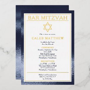 Einfach Elegant Blue Gradient Bar Mitzvah - Gold Folieneinladung