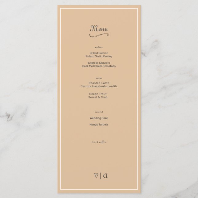 Einfach elegant Cashmere Beige mit Grenze Menükarte (Vorderseite)
