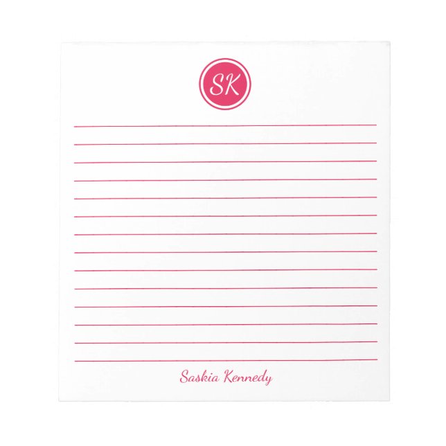 Einfach elegant Cherry Red Lined Monogram Name Notizblock (Vorderseite)