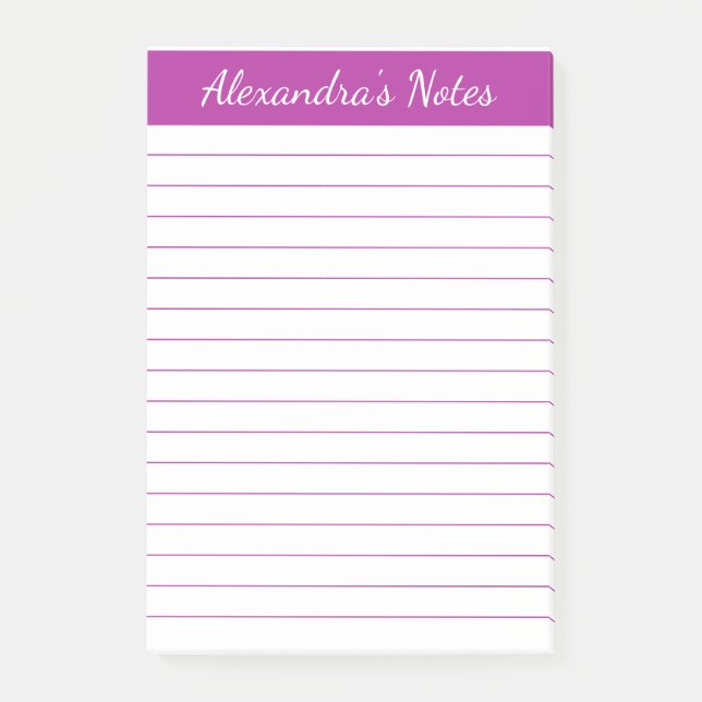 Einfach elegant, dunkelrosa Lined Personalisiert Post-it Klebezettel (Vorderseite)