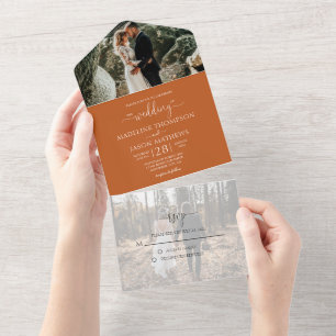 Einfach Elegant Einfaches Terrakotta-Foto-Hochzeit All In One Einladung