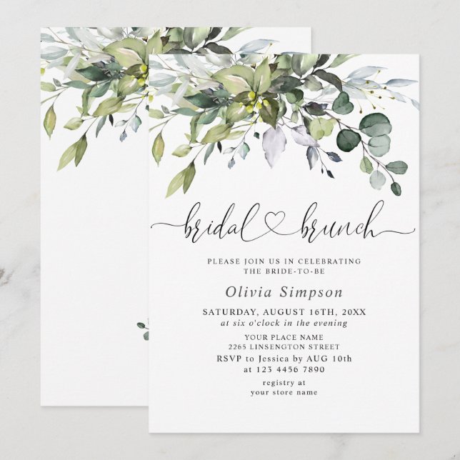 Einfach Elegant Eucalyptus Bridal Brunch Einladung (Vorne/Hinten)