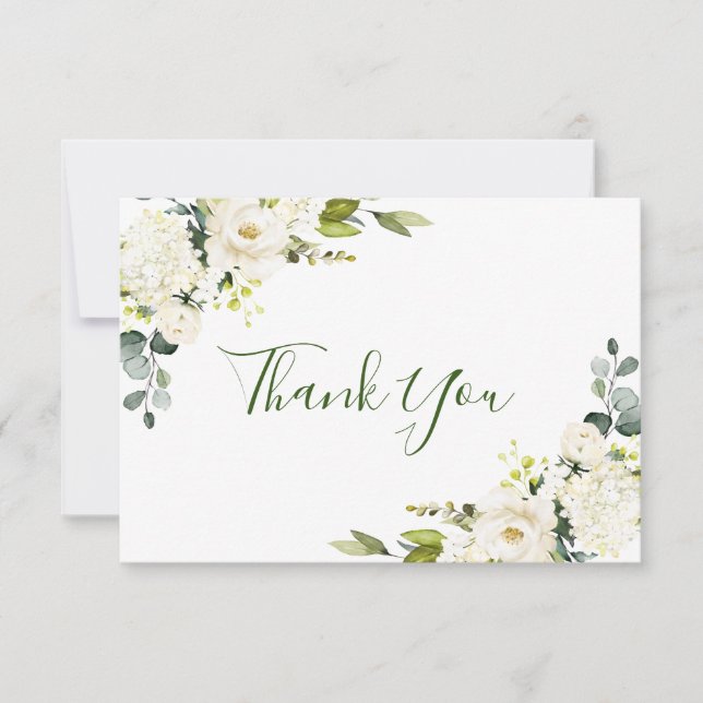 Einfach Elegant Eucalyptus White Roses Floral Dankeskarte (Vorderseite)