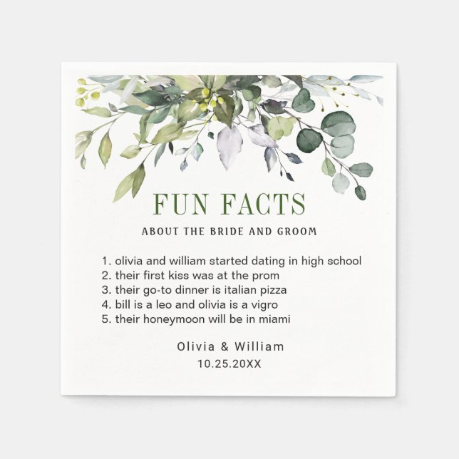 Einfach Elegant Eukalyptus Fun Fakten Hochzeit Serviette (Vorderseite)