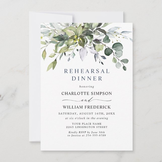 Einfach Elegant Eukalyptus PROBE DINNER Einladung (Vorderseite)