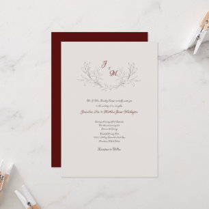 Einfach elegant Foliage Maroon & Cream Einladung
