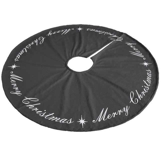 Einfach elegant froh Weihnachten Schwarz & Weiß Fleece Weihnachtsbaumdecke (Schrägansicht)