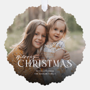 Einfach Elegant Frohe Weihnachts-Foto   weiß Ornament Karte