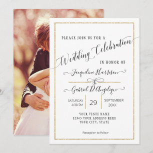Einfach Elegant Gold Minimal Schrift Hochzeitsfoto Einladung