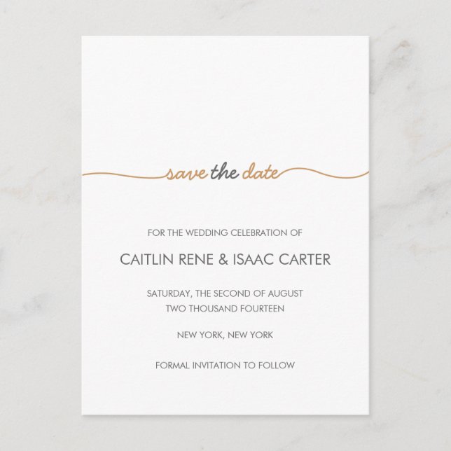 Einfach elegant Gold Save the Date Ankündigungspostkarte (Vorderseite)