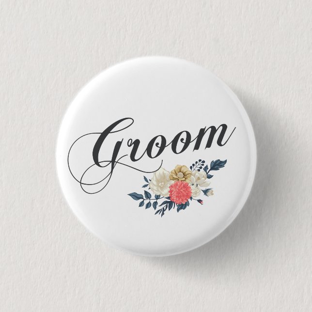 Einfach & elegant Groom Floral | Schaltfläche Butt Button (Vorderseite)