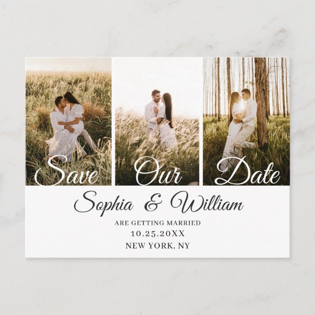 Einfach elegant Hochzeit Save the Date 3 Foto Postkarte (Vorderseite)