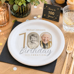 Einfach Elegant Individuelles Foto 100. Geburtstag Pappteller