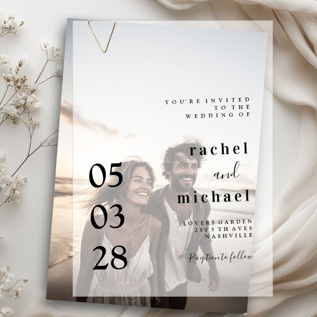 Einfach, elegant, kühl, Hochzeit, (Simple, Elegant, Bold, Wedding, Vellum Invitations)