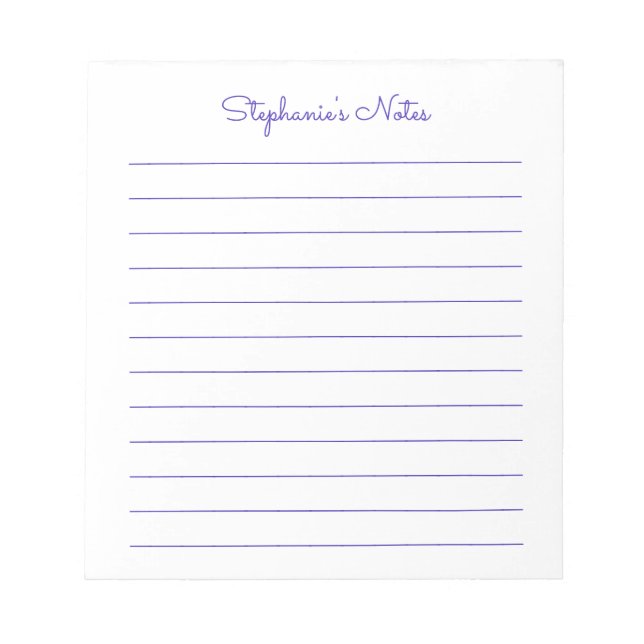 Einfach elegant Lila Lined Personalisiert Notepad Notizblock (Vorderseite)