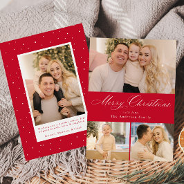 Einfach Elegant Merry Christmas Script Red 4 Foto Feiertagskarte