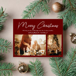 Einfach elegant Minimalistisch 2 Foto Frohe Weihna Feiertagspostkarte<br><div class="desc">Einfach Elegant Minimalistisch 2 Foto Frohe Weihnachts-Weihnachtskarte im roten Hintergrund.</div>