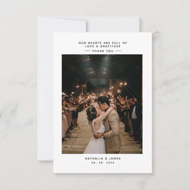 Einfach elegant mit Foto Wedding Dankeskarte (Vorderseite)