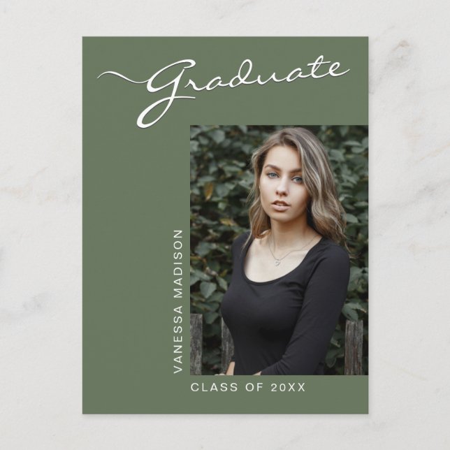 Einfach elegant modern | 1 Foto Grad Bekanntgabe Postkarte (Vorderseite)
