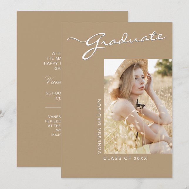 Einfach elegant modern | 1 Foto Khaki Grad Ankündigung (Vorne/Hinten)