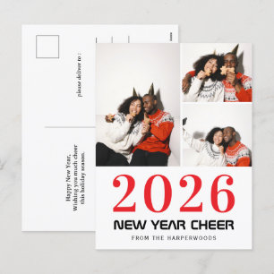 Einfach elegant Modernes Happy New Year 3 Foto Feiertagspostkarte
